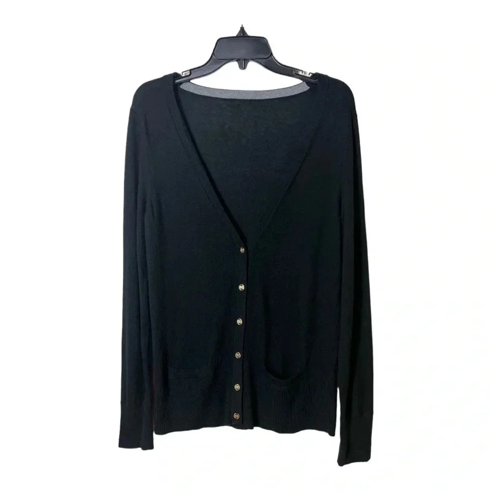 0120. UNKNOWN BRAND LONG SLEEVE BUTTON UP CARDIGAN BLACK IN COLOR GOLD BUTTONS